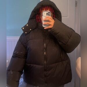 Plus size waist length hooded puffer coat